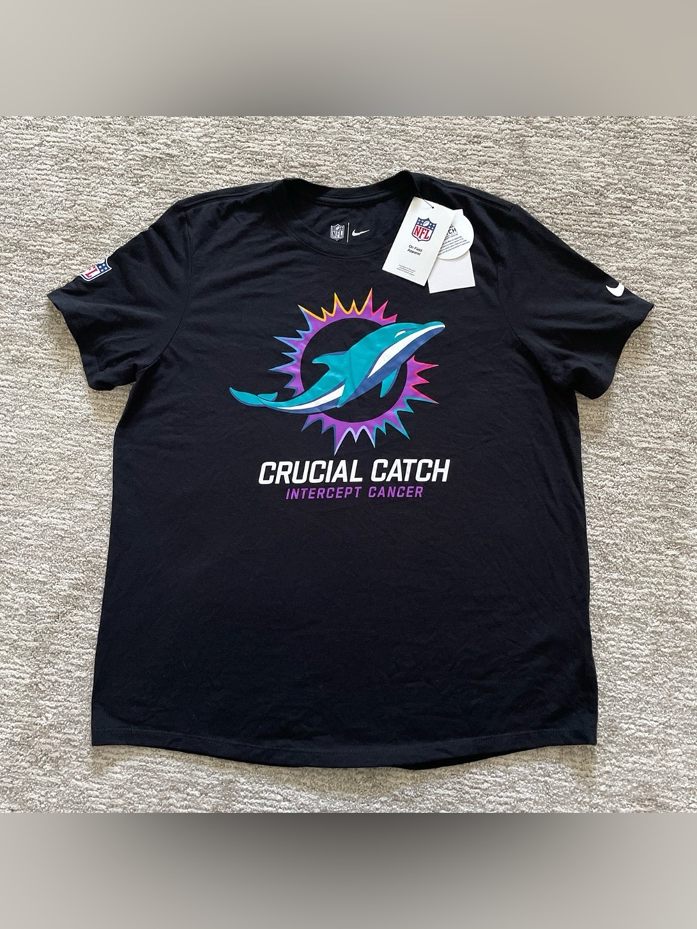 Nike Miami Dolphins Women’s Large NFL Crucial Catch Sideline Black T-Shirt NWT